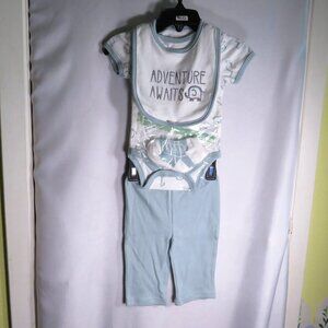 Baby Dusty Blue Bib, Socks, Bodysuit & Pants 100% cotton (4)pc set